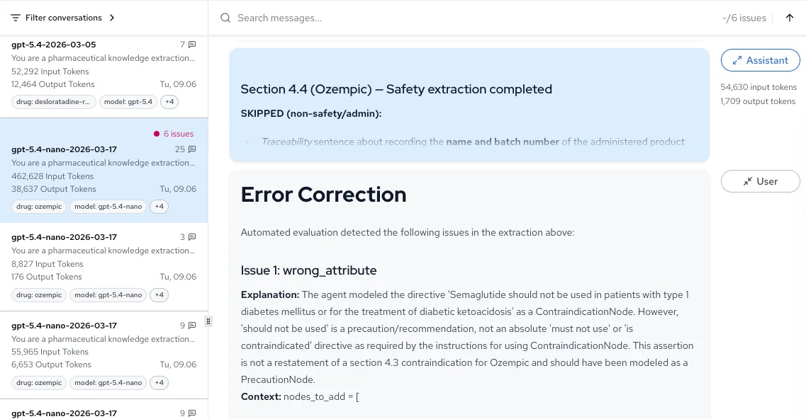 Agent conversation showing an automatic error correction