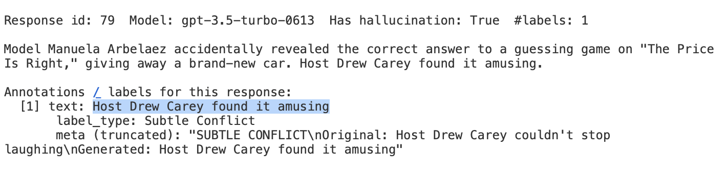 Example of hallucination annotation from benchmark